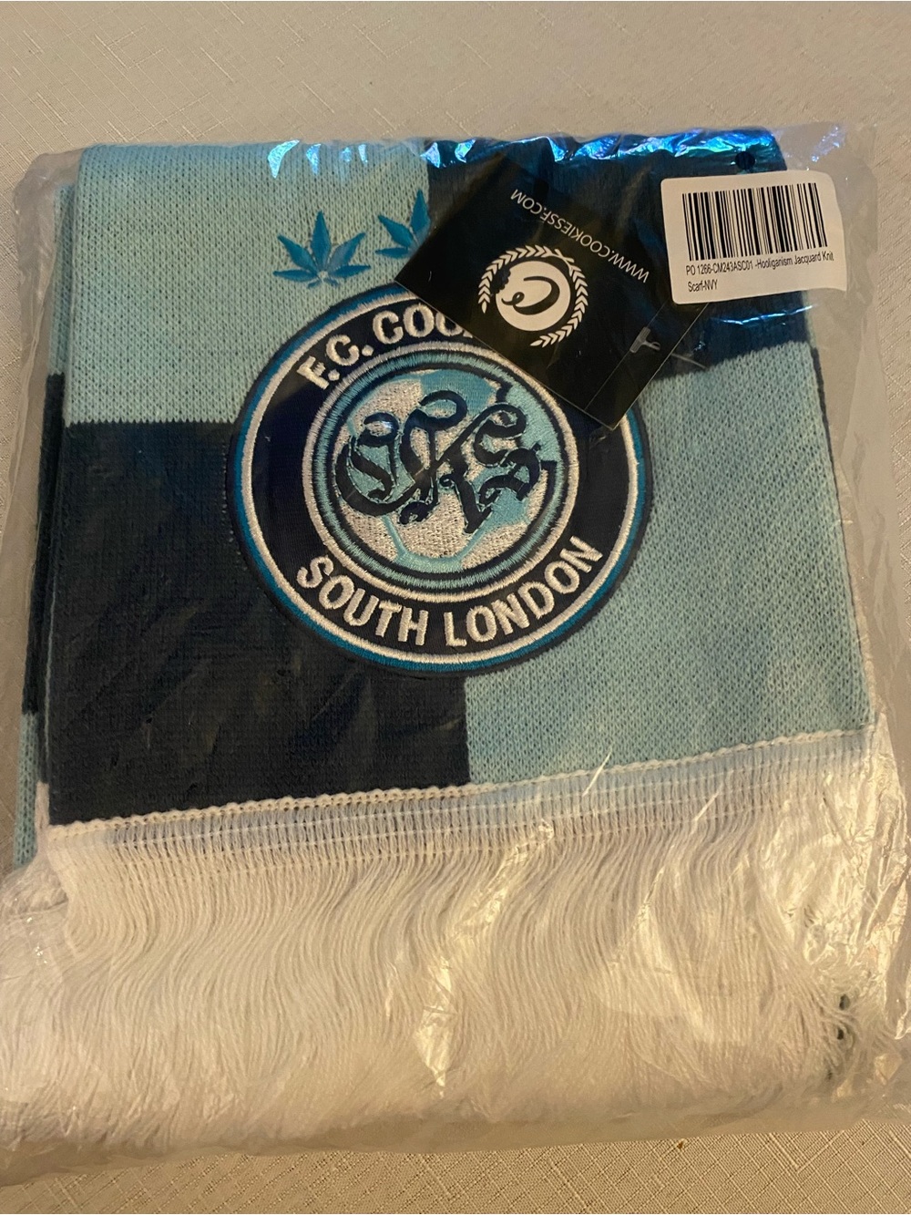 F.C. Cookies South London Scarf in Light Blue & Navy